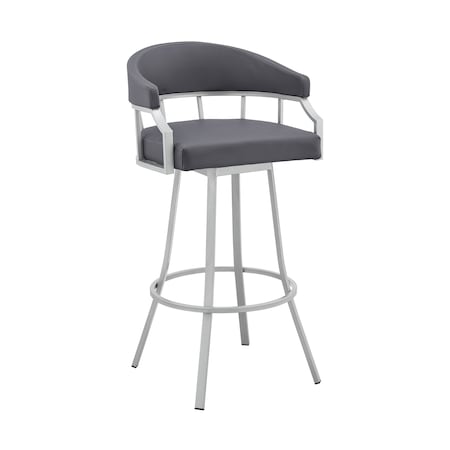 Armen Living Valerie 30" Swivel Slate Gray Faux Leather and Silver Metal Bar Stool LCVLBASLGR30